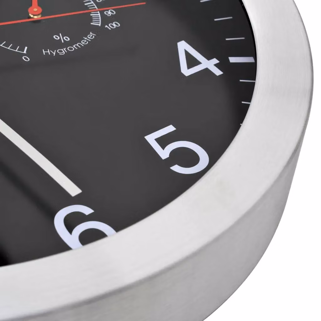 Berkfield Home Black Round Analog Wall Clock with Quartz Movement, Hygrometer and Thermometer – 5