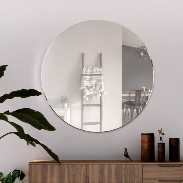 MirrorOutlet Classic Design Bevelled Round Glass Wall Mirror, Diameter: 80 cm