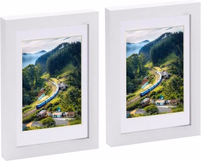 Nicola Spring Pack of 2 White Rectangular Photo Frames with 4x6 inch Mount for 5x7 inch Photos