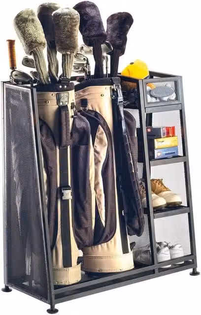 Rowlinsons Metal Golf Organiser and Shoe Rack in Black, W: 81 cm, D: 44 cm, H: 94 cm – 1