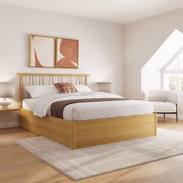 GFW Fusum Spindle Ottoman Bed in Light Oak, King Size (180 x 200 cm) – 1