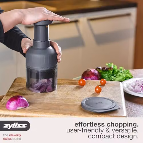 Zyliss Zick Zick 3 Manual Food and Onion Chopper in Grey with Stainless Steel Blades and Dishwasher Safe Container – 5