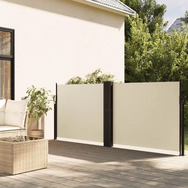 Berkfield Home Retractable Side Awning in Beige Polyester, W/H: 120 x 1000 cm