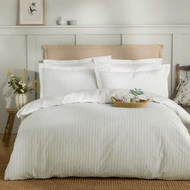 Sophie Allport Uppingham Stripe Cotton Percale Duvet Cover Bedding Set in Mint Green
