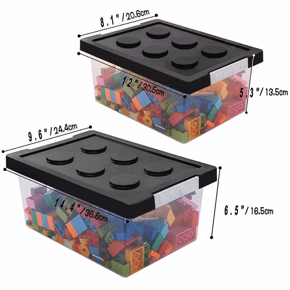 Greentainer Set of 2 Stackable Plastic Storage Bins with Lids in Multicolour Transparent and Black – 2