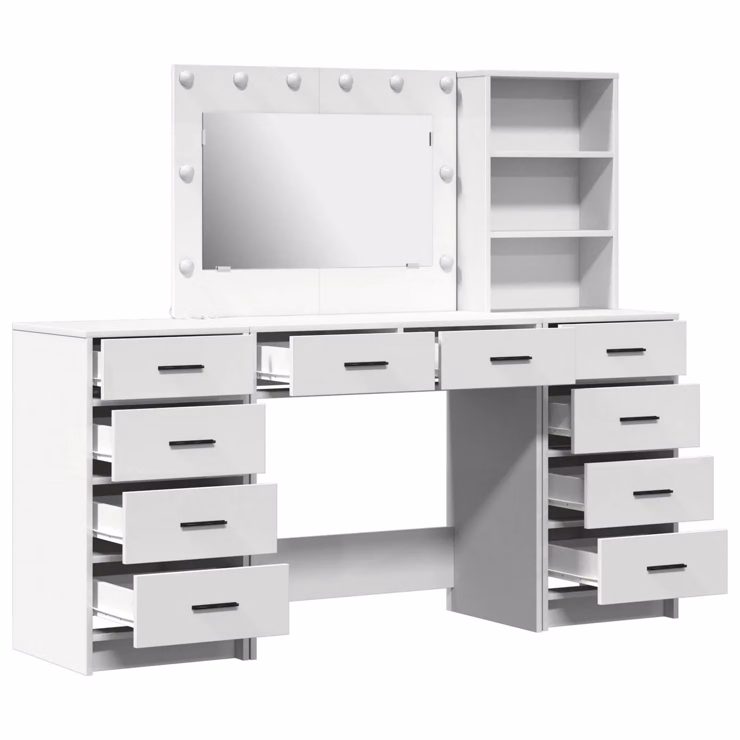 Berkfield Home 3-Piece Hollywood LED Dressing Table Set in White Matt Engineered Wood – 2