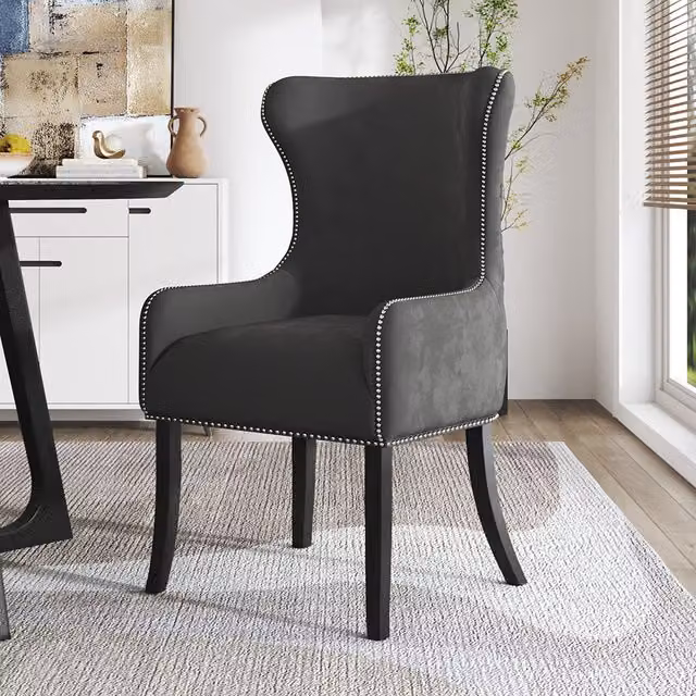 Komore Classic Velvet Upholstered Dining Chair with Armrests in Brown and Black