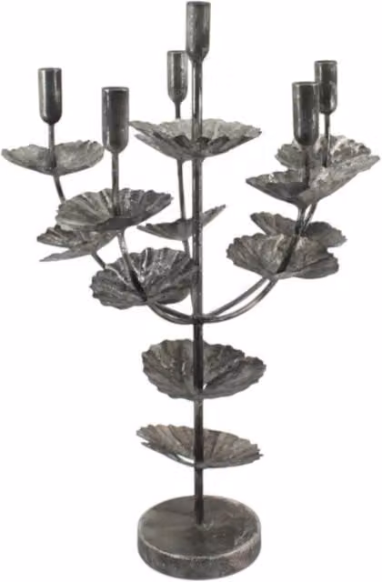 Minster Silver Metal Floral Taper Candle Holder, W: 36 cm, D: 34 cm, H: 57 cm – 1