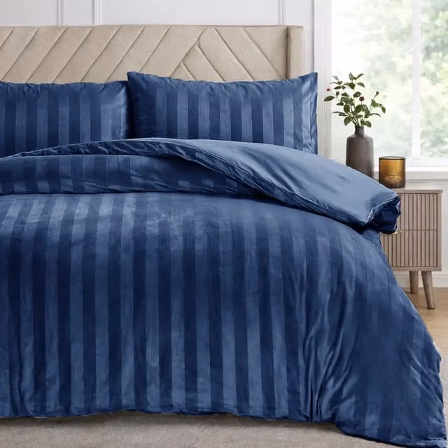 Velosso Blue Striped Velvet Duvet Cover, W/H: 140 x 200 cm