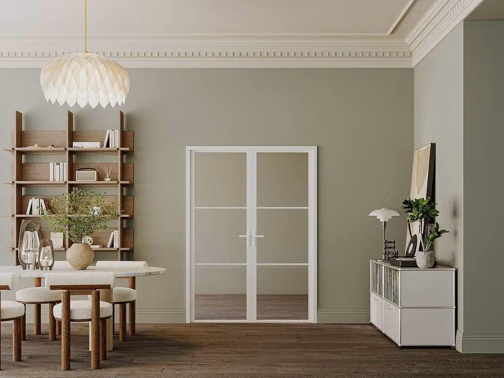 Vente-unique Double Reversible Swinging Door Block in White Aluminium with Glass and Wood – 2
