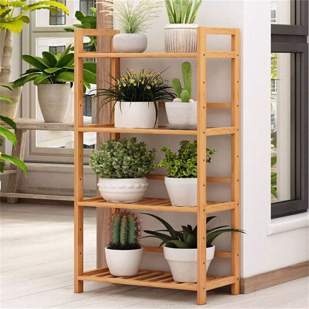 NESTLUNE 4 Tier Wood Display Rack in Natural Brown and Beige, W: 100 cm, D: 60 cm, H: 99 cm – 3