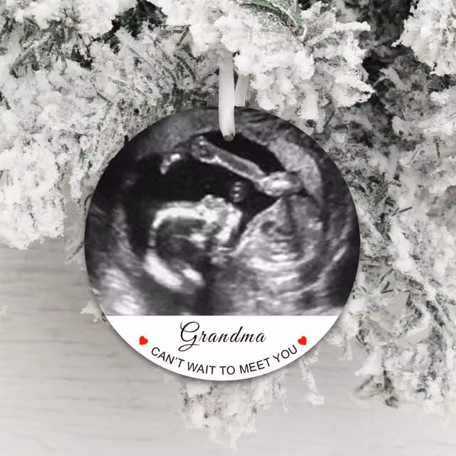 Uniqueful Personalised Can't Wait To Meet You Baby Scan Round White Plastic Hanging Pendant Decoration
