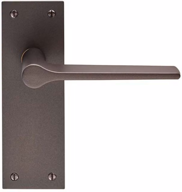 Loops Pair of Flat Straight Handle on Slim Latch Backplate, Matt Bronze, W: 150 mm x H: 50 mm