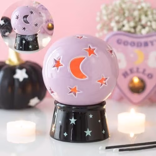 Kingsbury Gifts Purple and Black Crystal Ball Tealight Candle and Incense Cone Holder – 2