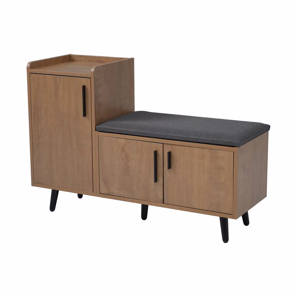 Merax Modern Shoe Bench Storage Cabinet with Fabric Padded Seating in Sand Brown, W/D/H: 100 x 34 x 69 cm – 2