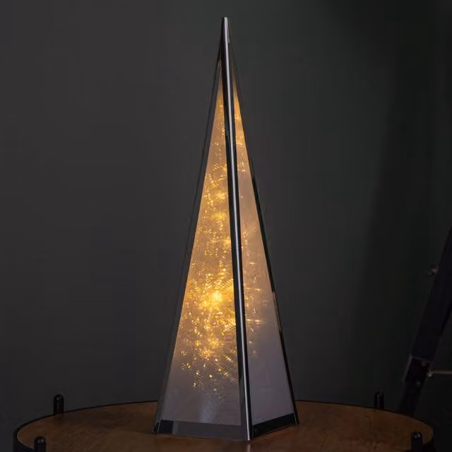 Samuel Alexander Silver and White 45cm Light Up Holographic Christmas Pyramid Decoration with Warm White LEDs