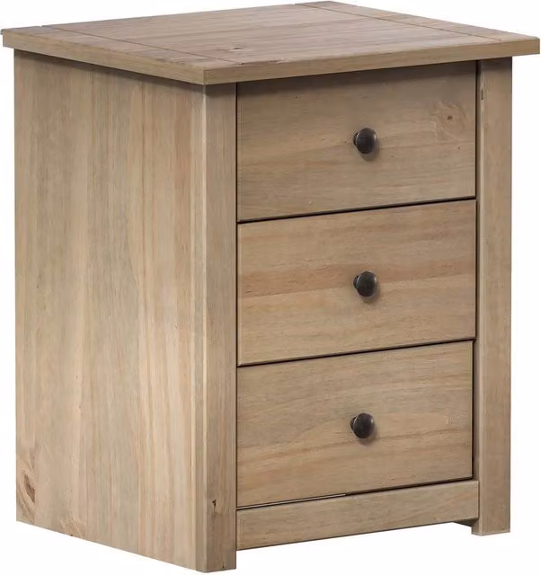 VOGREX 3 Drawer Bedside Cabinet Chest Made of Solid Waxed Pine Wood in Natural Brown – 1