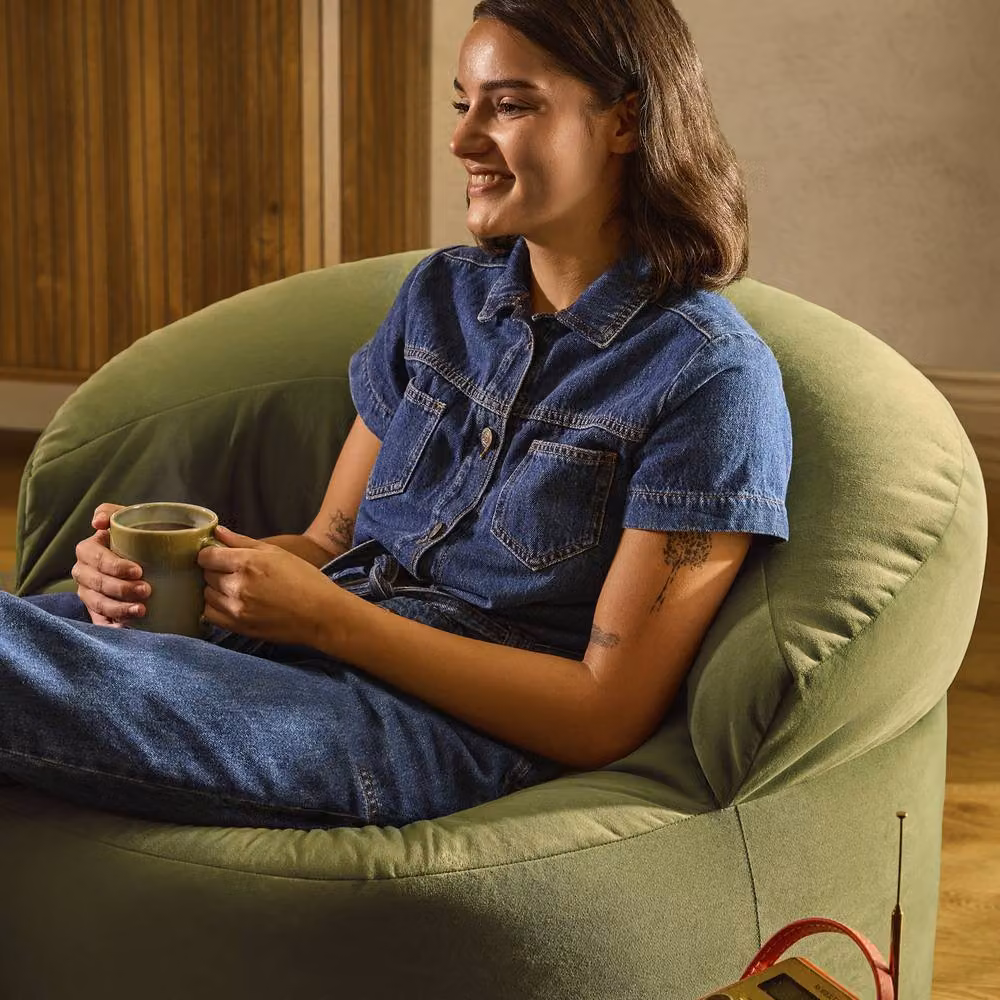 ICON Orb Accent Chair and Milano Round Footstool in Matt Green Velvet – 4