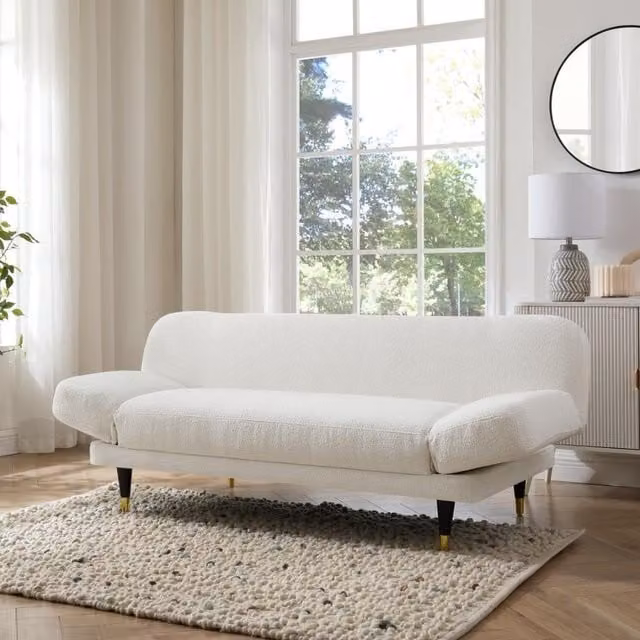 Silas Sofa Bed with Adjustable Armrests in White Boucle
