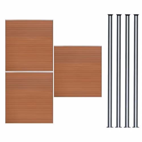 Monster Shop Brown Wood Grain Composite Fence Panel with Aluminium Posts and Solar Powered LED Lighting, W: 526 cm, H: 185 cm