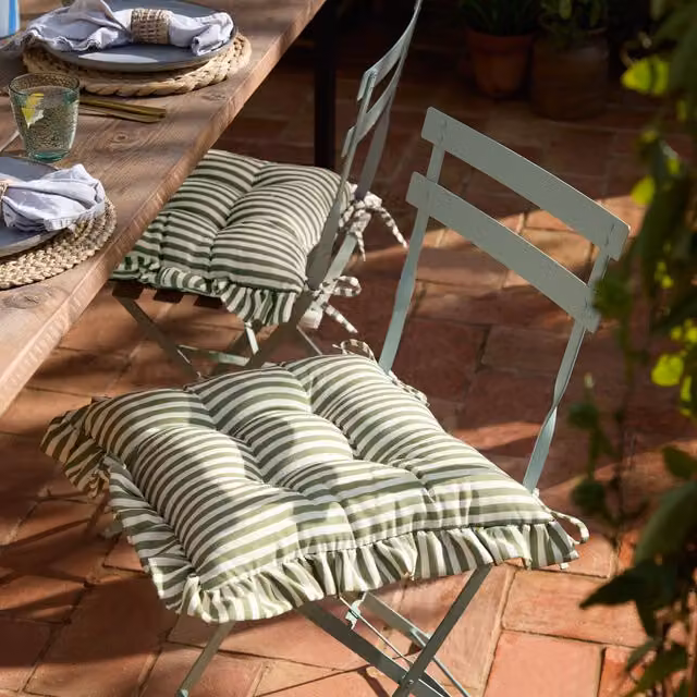 Make It A Home Millie Ruffle 2 Pack Green Weatherproof Indoor-Outdoor Square Seat Pads