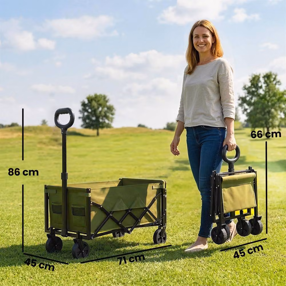 OUTSUNNY 60L Festival Trolley on Wheels, Collapsible Wagon Cart in Green – 3