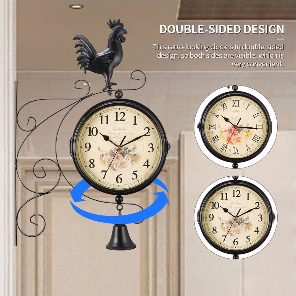EONLION Large Double Sided Vintage Train Wall Clock in Black, Diameter: 100 cm – 3
