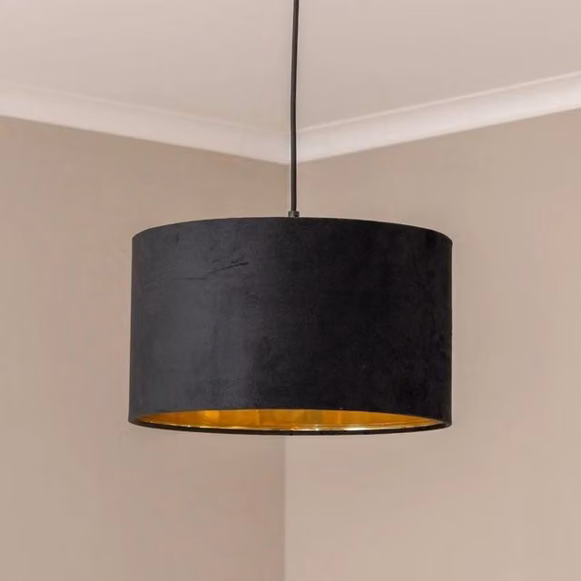 FORGEVIO Velvet Cylinder Lampshade Ceiling Light in Black and Gold – 1