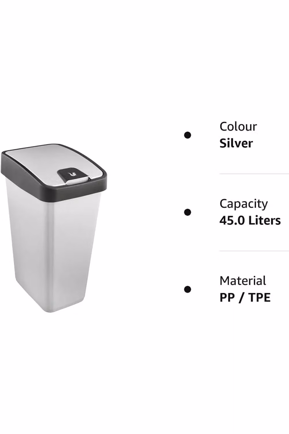 Keeeper Premium Waste Bin with Flip Lid, 45 Litre, Silver, W/D/H: 36.5 x 18 x 18 cm – 4