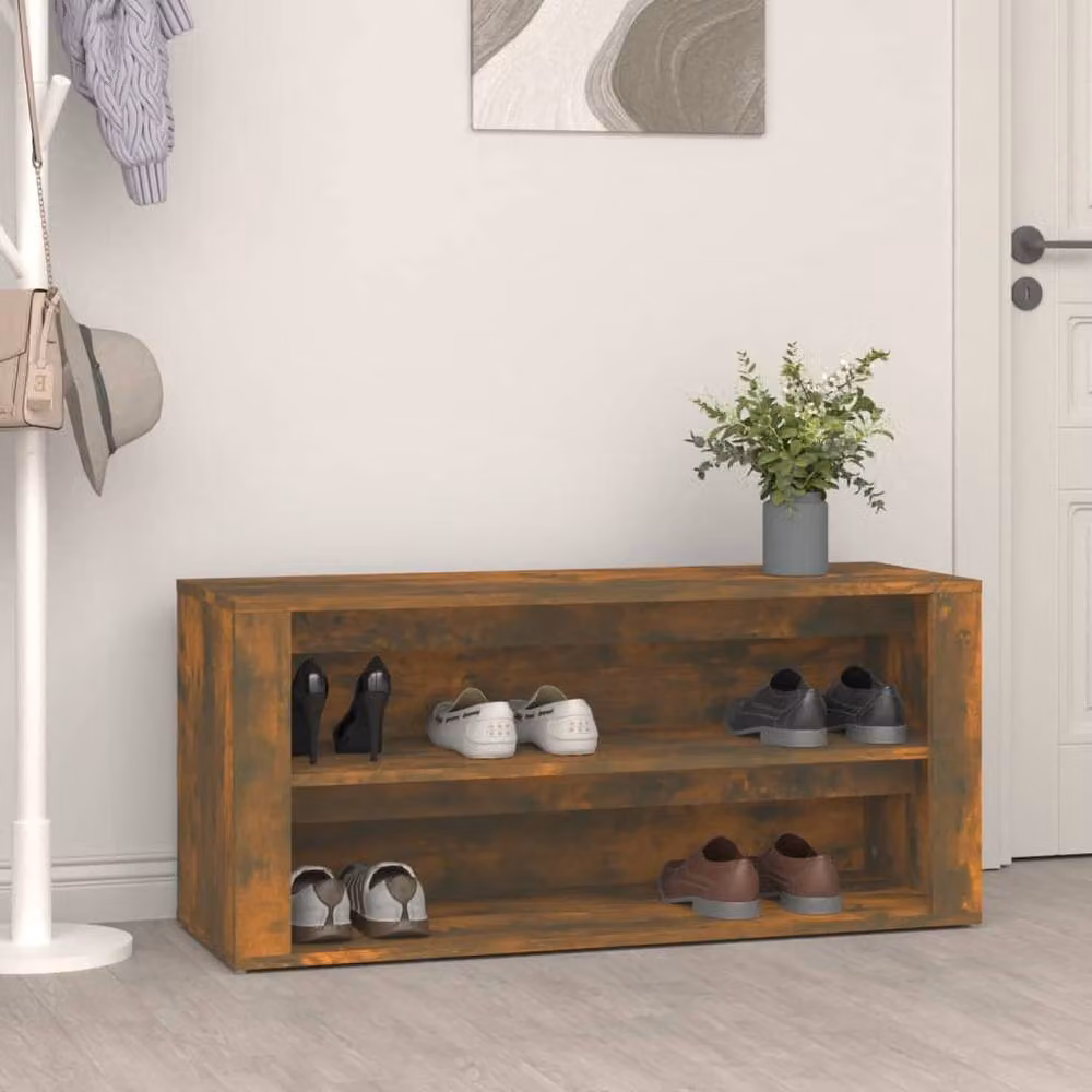 Berkfield Home Smoked Oak Shoe Rack in Brown, W/D/H: 100 x 35 x 45 cm – 2