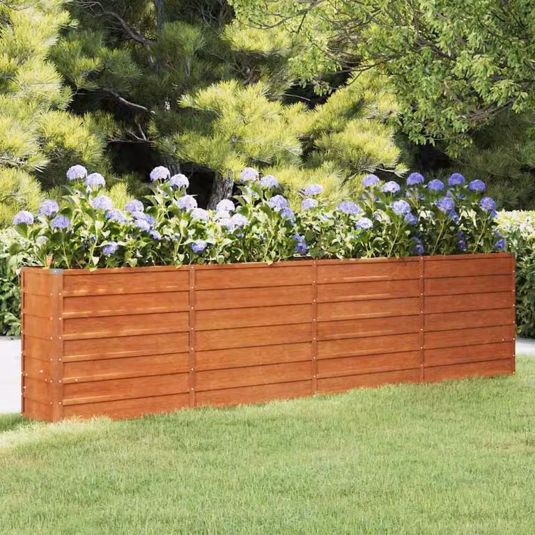 Berkfield Home Garden Raised Bed in Brown Corten Steel, W/D/H: 320 x 40 x 77 cm