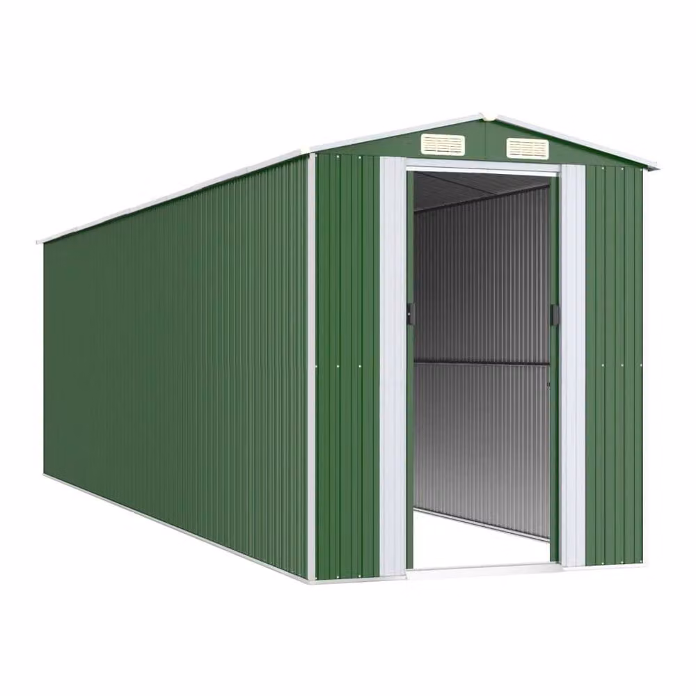 Berkfield Home Green Galvanised Steel Garden Shed with Sliding Gable Doors W/D/H: 192 x 689 x 223 cm – 3