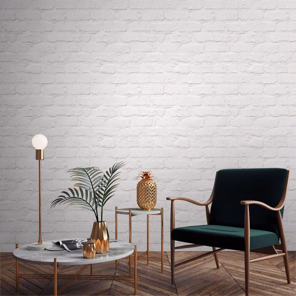 Grandeco Rustic Painted Brick Textured Wallpaper in White – 2
