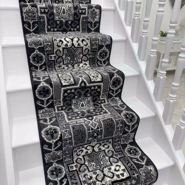 runrug Abstract Stair Runner Carpet in Black, W: 60 cm, L: 600 cm
