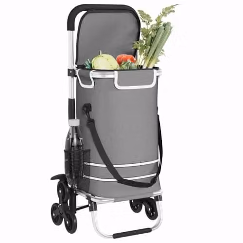 vidaXL Folding Shopping Trolley in Grey, W/D/H: 47 x 39 x 100.5 cm