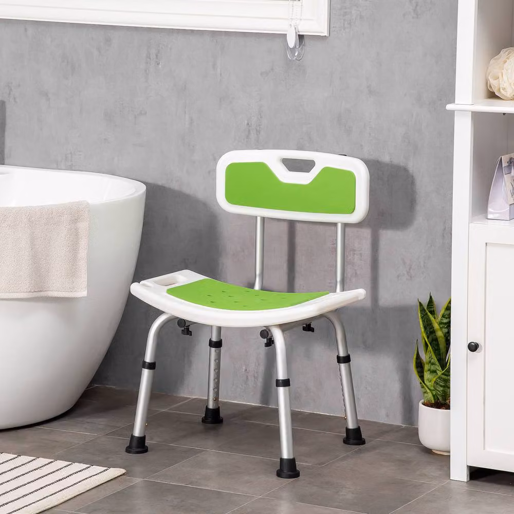 HOMCOM 6-Level Height Adjustable Shower Chair with Backrest in Green – 2