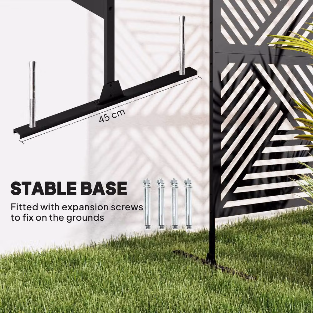 OUTSUNNY Decorative Outdoor Privacy Divider Panel with Stand, Black Steel, H 198 x W 120 x D 45 cm – 4