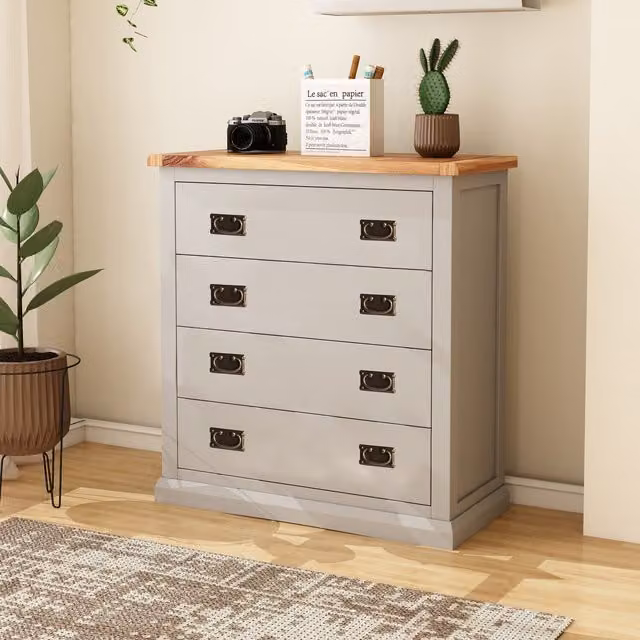 Cabinet Bits Loreo 4 Drawer Chest in Light Grey with Gold Handles