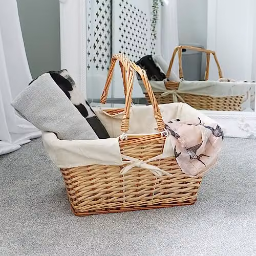 JVL Hand Woven Acacia Rectangular Willow Shopping Basket with Handles, Brown – 2