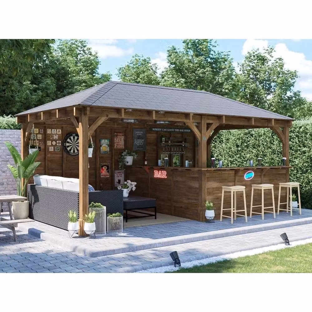 Dunster House Leviathan Wooden Garden Bar Outdoor Pub Shed Back Wall in Brown, W: 600 cm, D: 300 cm – 2