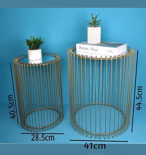 Spot on dealz® Set of 2 Round Nesting Tables with Gold Wire Cage Base and Glass Tops – 2