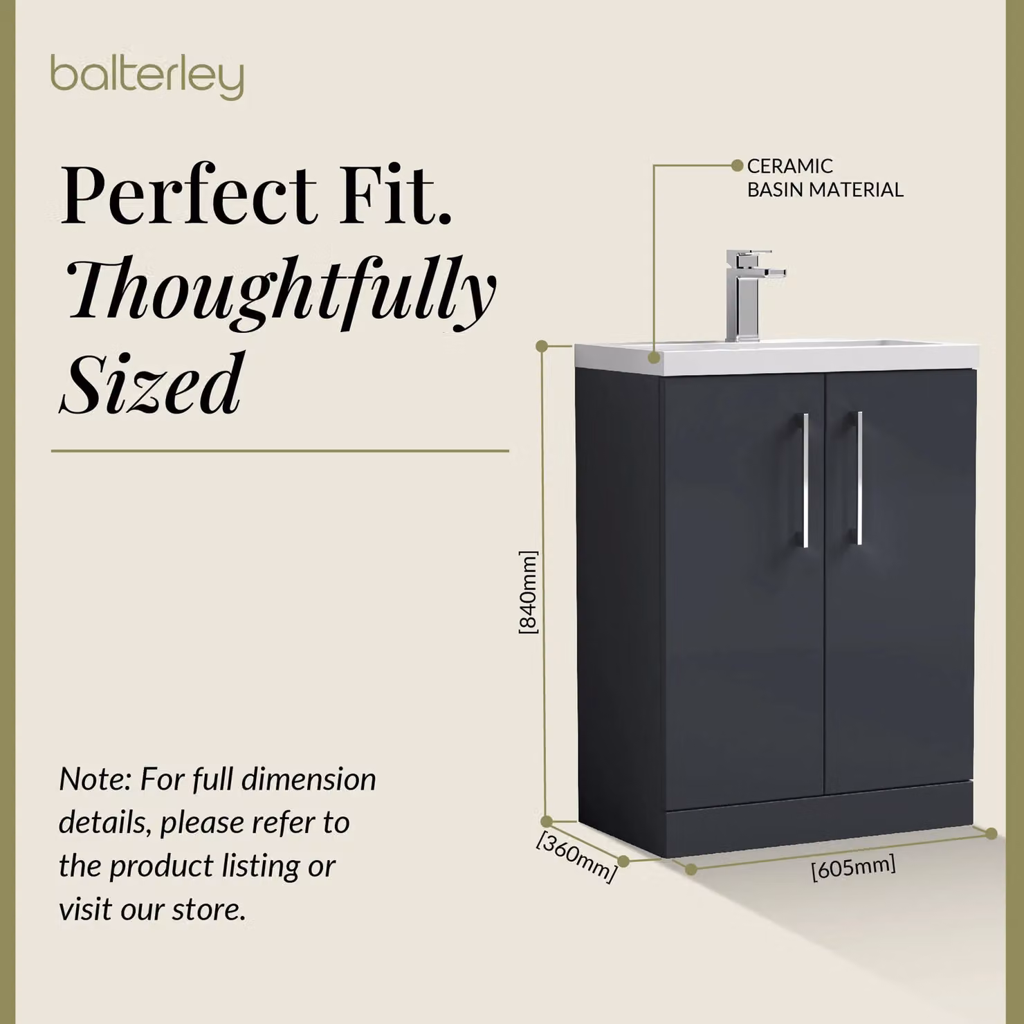 Balterley Modern Freestanding Bathroom Vanity Basin Unit in Grey, W: 60.0 cm, H: 84.0 cm – 4