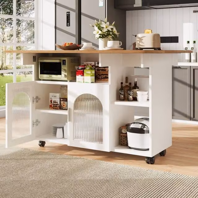 ModernLuxe Mobile Kitchen Island with Extendable Top in White, H 79.5 x W 70.0 x D 30.0 cm