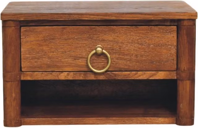 Artisan Furniture Solid Wood Box Frame Wall Mounted Nightstand in Tiger Oak Brown