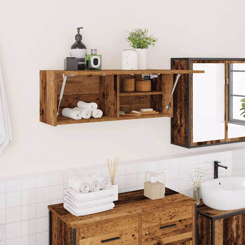 Berkfield Home Bathroom Wall Cabinet in Old Wood Brown, W: 80 cm, D: 25 cm, H: 30 cm – 2