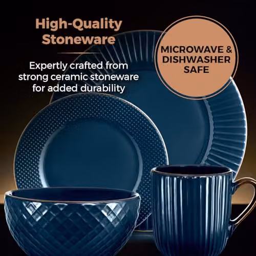 Tower Empire 16 Piece Stoneware Dinnerware Set in Blue and Bronze – 4
