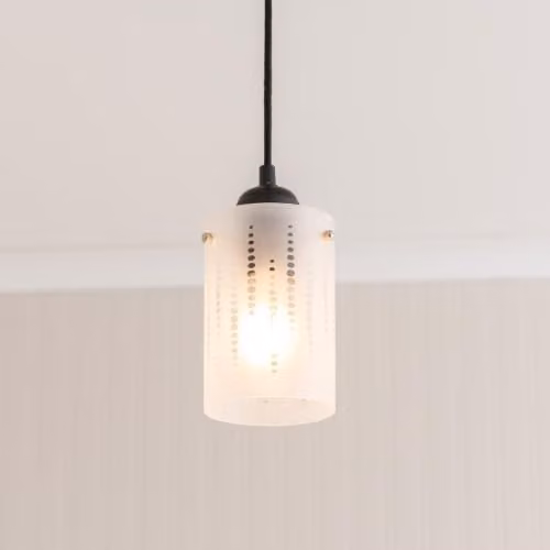 ValueLights Elsie Modern Cylinder Frosted Glass Ceiling Pendant Lamp Shade in White with LED Bulb, Width: 10 cm, Height: 15 cm