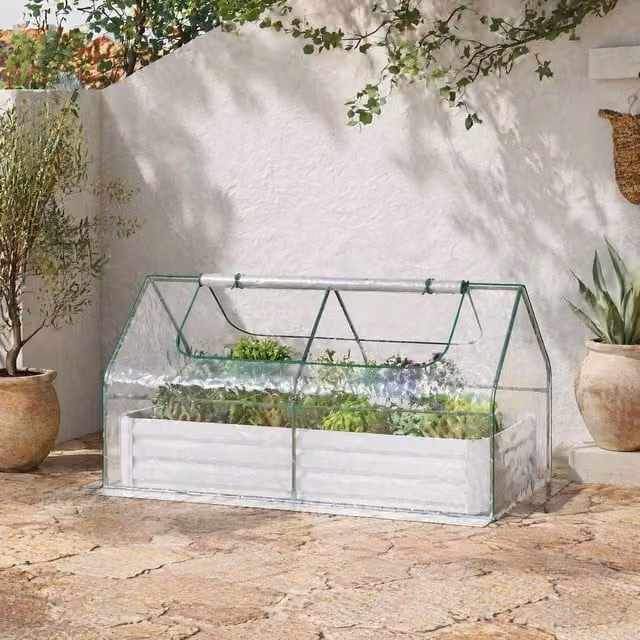 STILVORA Raised Garden Bed with Transparent Greenhouse Cover, W: 185 cm, D: 95 cm, H: 92 cm – 1