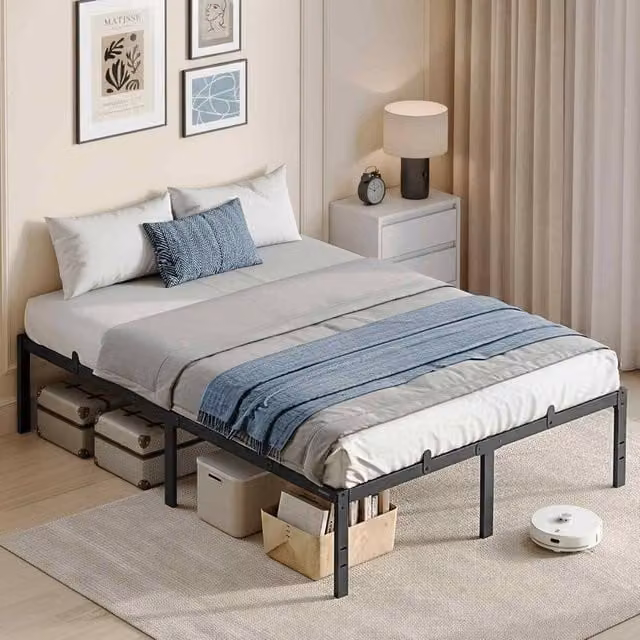 The Bazaarist Modern Metal Double Platform Bed Frame in Black, W/D/H: 140 x 200 cm – 1