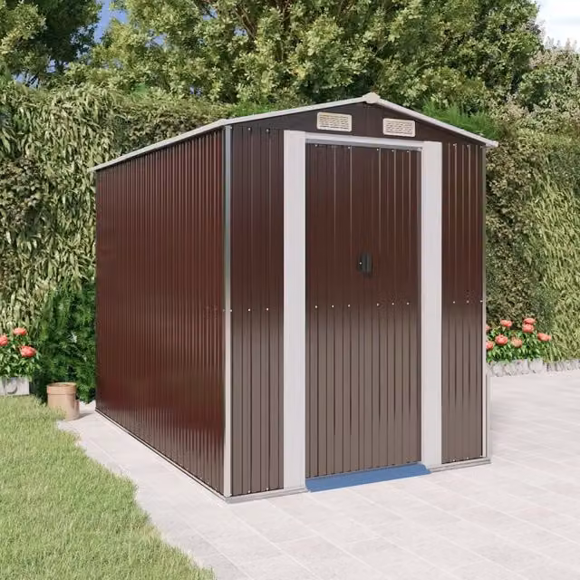 Berkfield Home Garden Shed in Dark Brown, Galvanised Steel, W/D/H: 192 x 274 x 223 cm